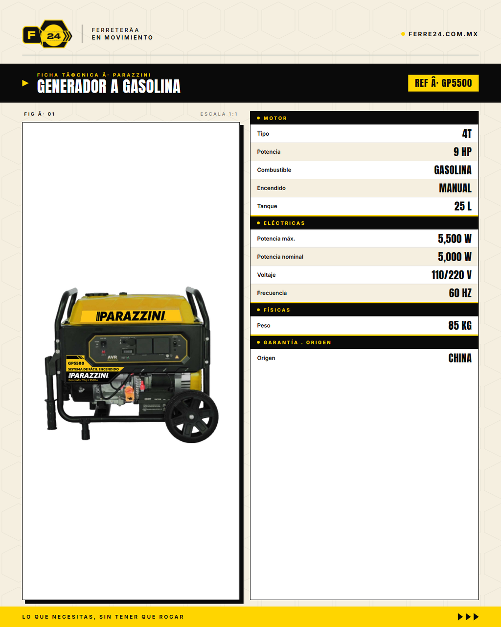 Generador Parazzini GP5500 — ficha técnica