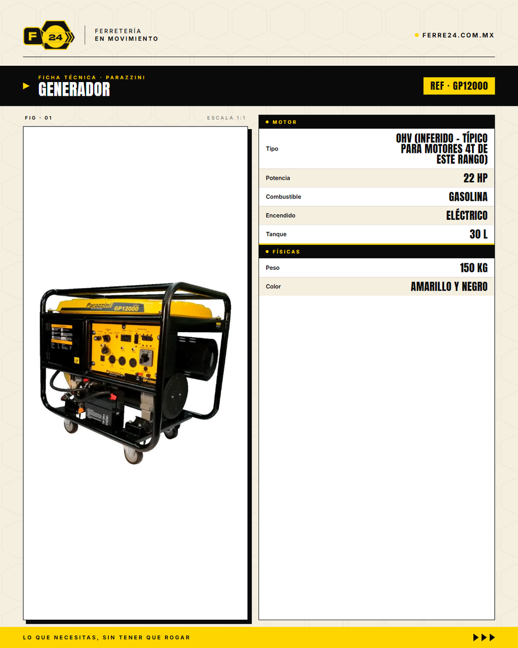 Generador Parazzini GP12000 — 12,000 W y Arranque Eléctrico · specs