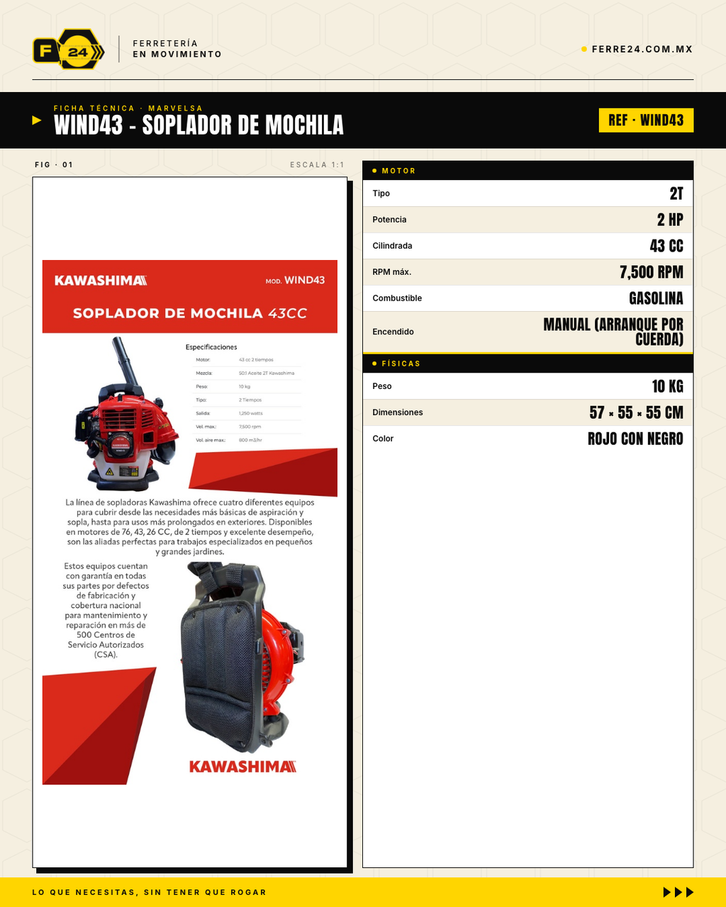 Soplador de Mochila Kawashima 43cc — Potencia Real, Respaldo Nacional · specs