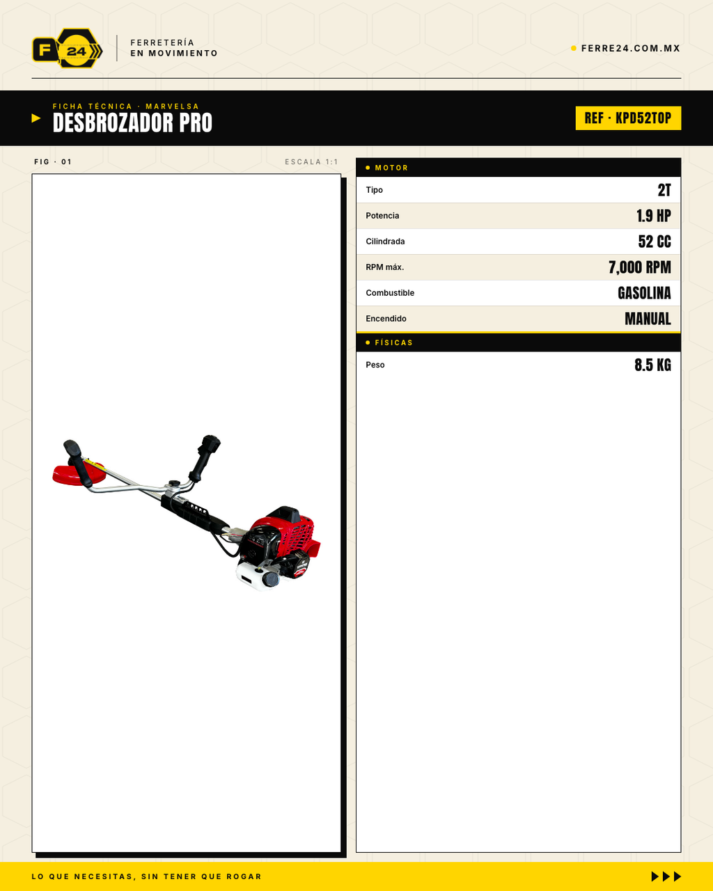 Desbrozador Kawashima Pro 52cc — Potencia 2T para terrenos exigentes · specs