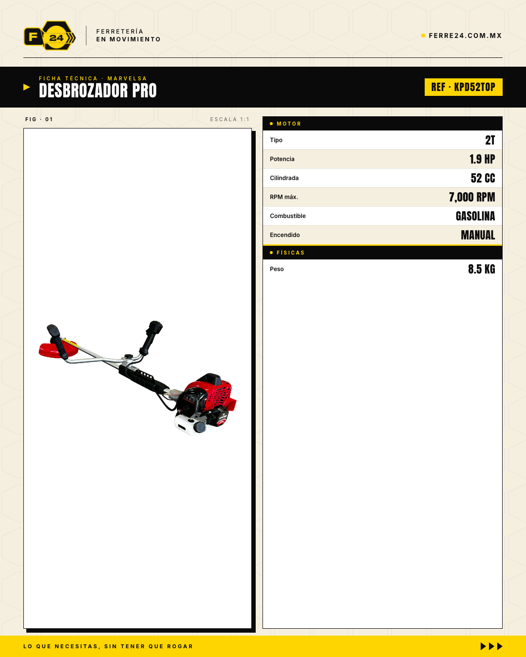 Desbrozador Kawashima Pro 52cc — Potencia 2T para terrenos exigentes · specs