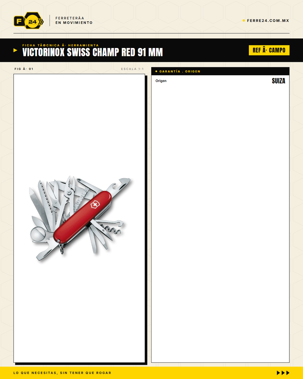 Victorinox Swiss Champ 91mm Rojo — Navaja Multiusos 33 Funciones — ficha técnica