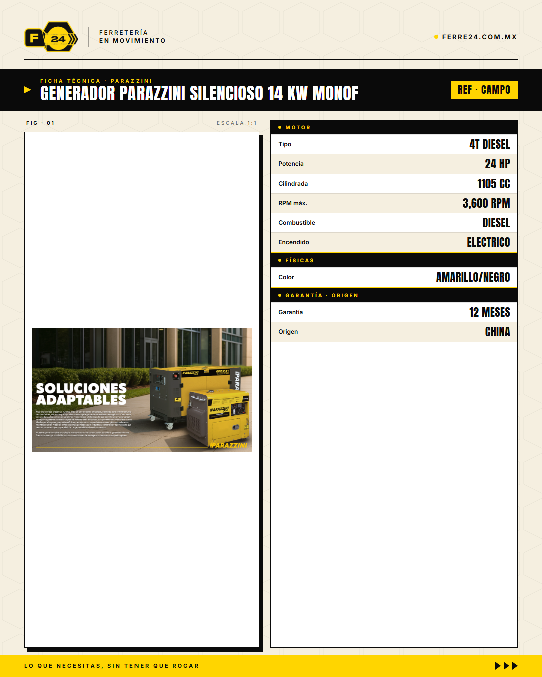 Generador Diesel Silencioso 14 kW con ATS Automático — Parazzini GPDS14M · specs