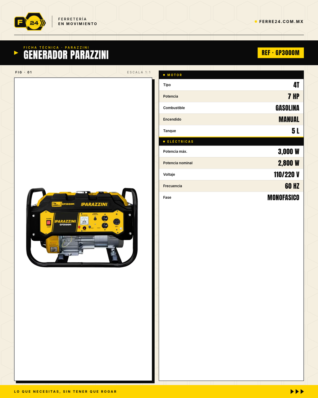 Generador Parazzini GP3000M — ficha técnica