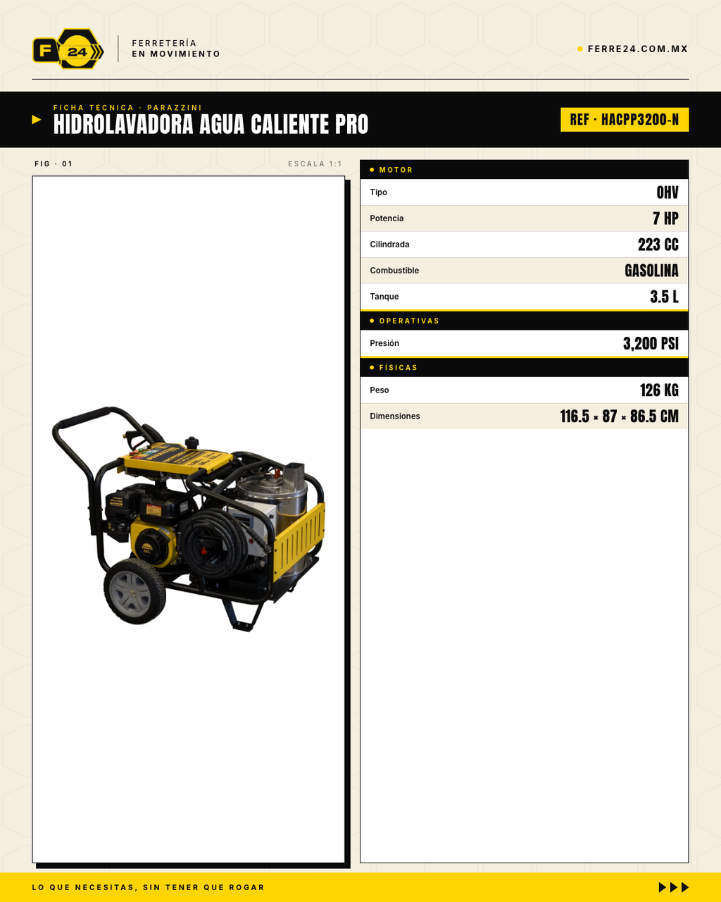 Hidrolavadora de Agua Caliente Parazzini Pro 3200 PSI · specs