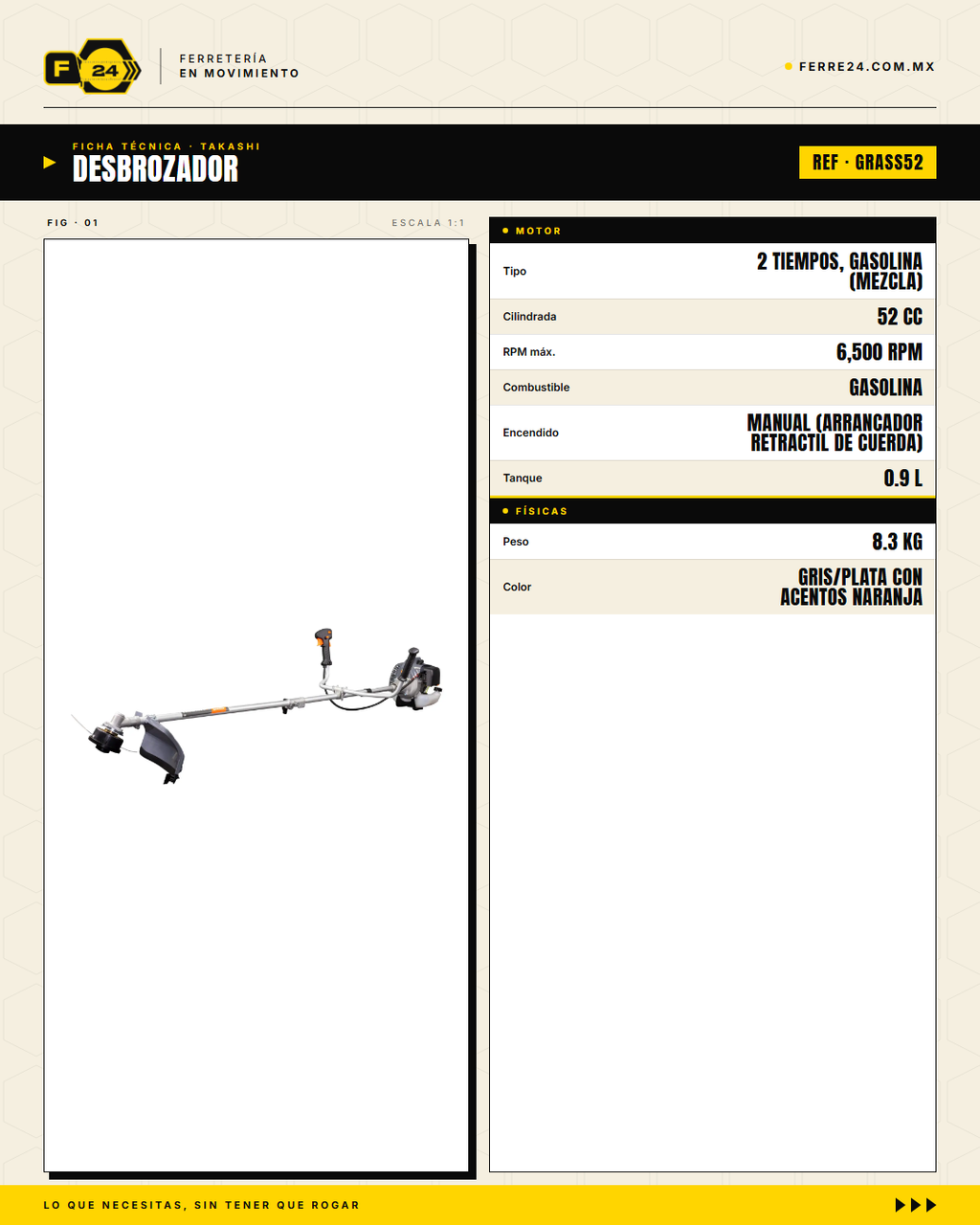 Desbrozadora Takashi GRASS52 52 cc — Guarda Ancha, Kit Completo · specs