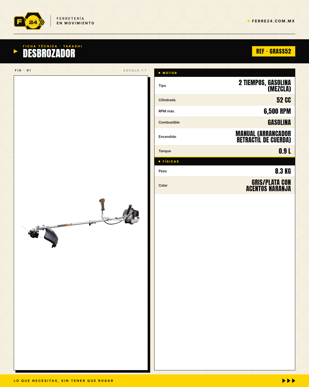 Desbrozadora Takashi GRASS52 52 cc — Guarda Ancha, Kit Completo · specs