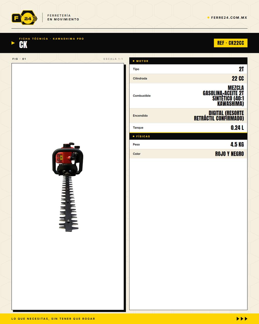 Cortasetos 22 cc Kawashima Pro — Kit listo, refacciones locales · specs