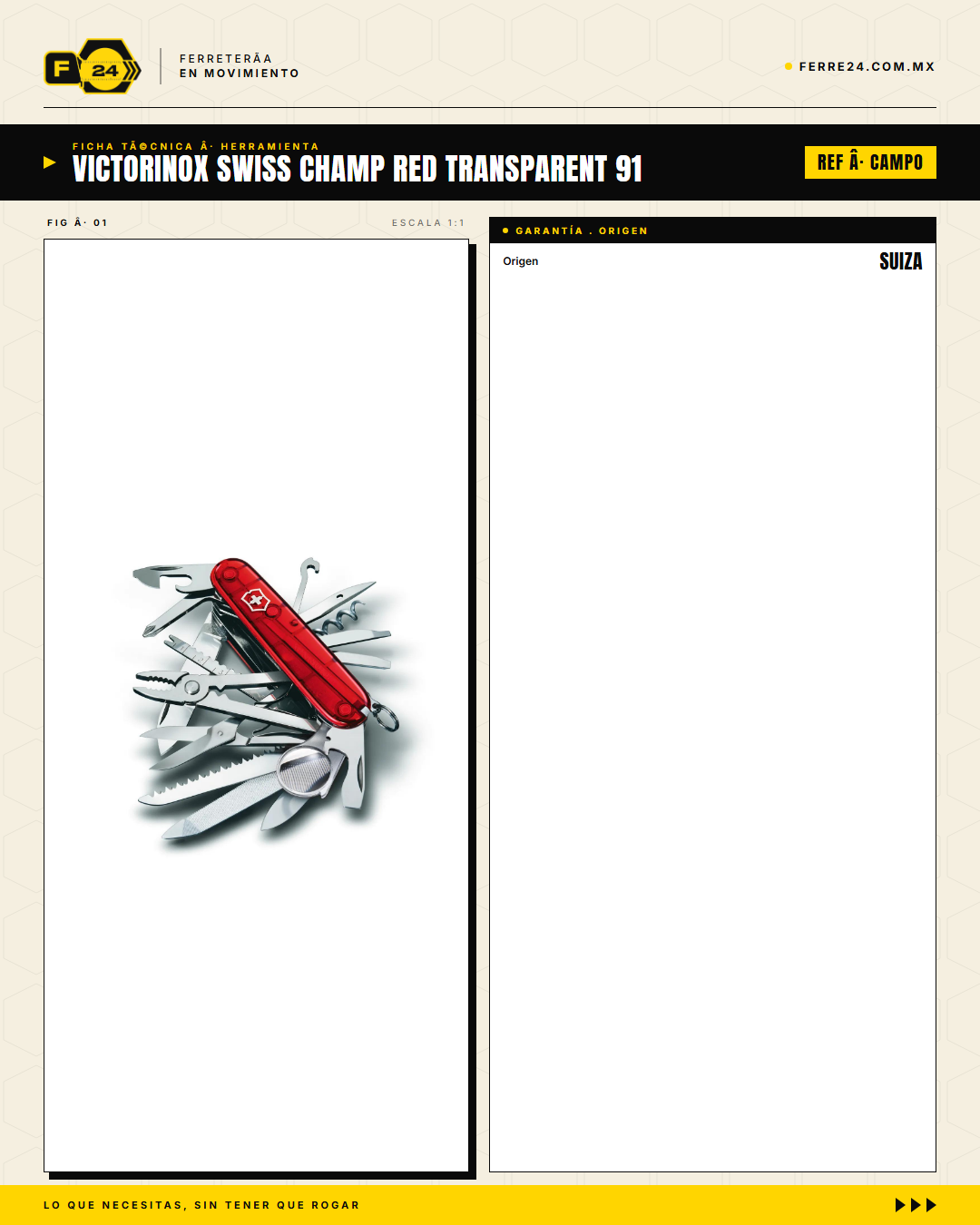 Victorinox Swiss Champ 91mm Rojo Transparente — Navaja Multiusos 33 Funciones — ficha técnica