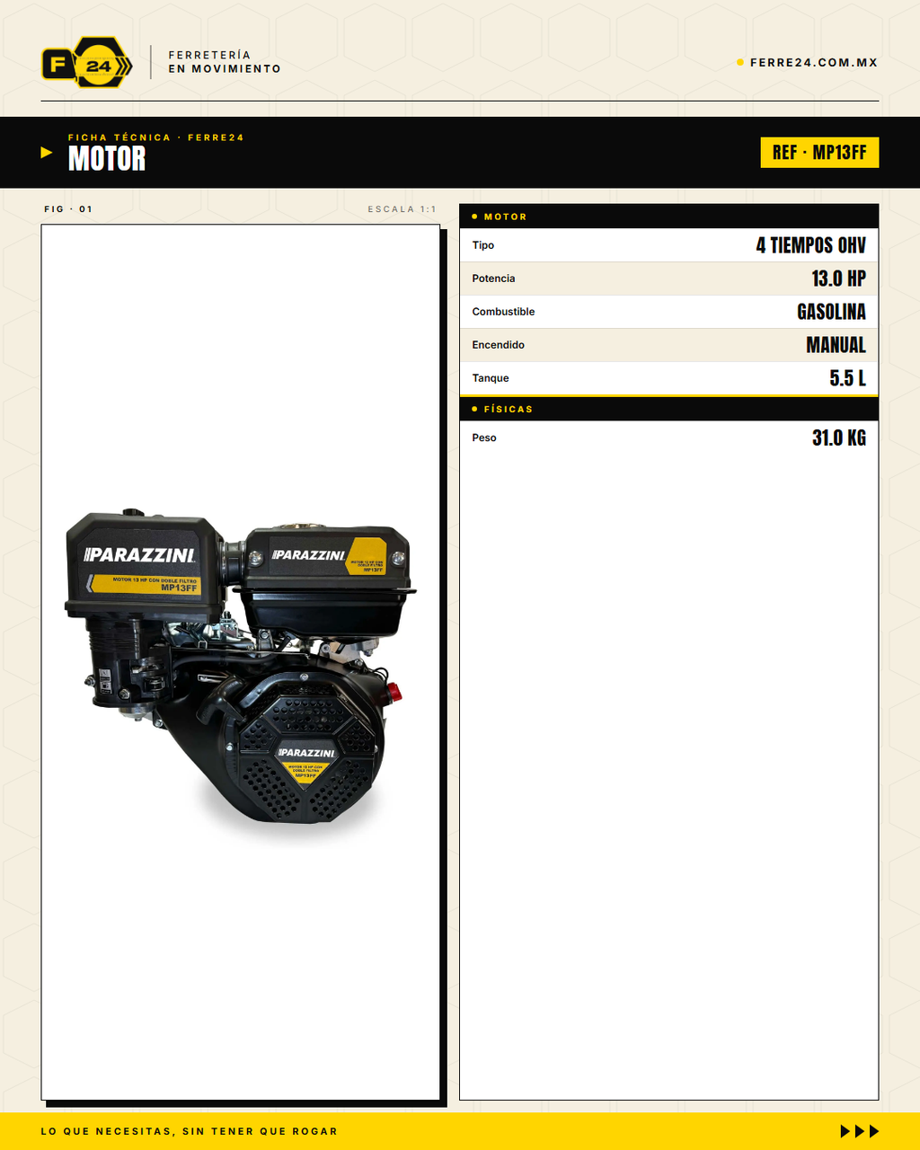 Motor 13 HP 4 Tiempos Doble Filtro — Cuñero 1 · specs