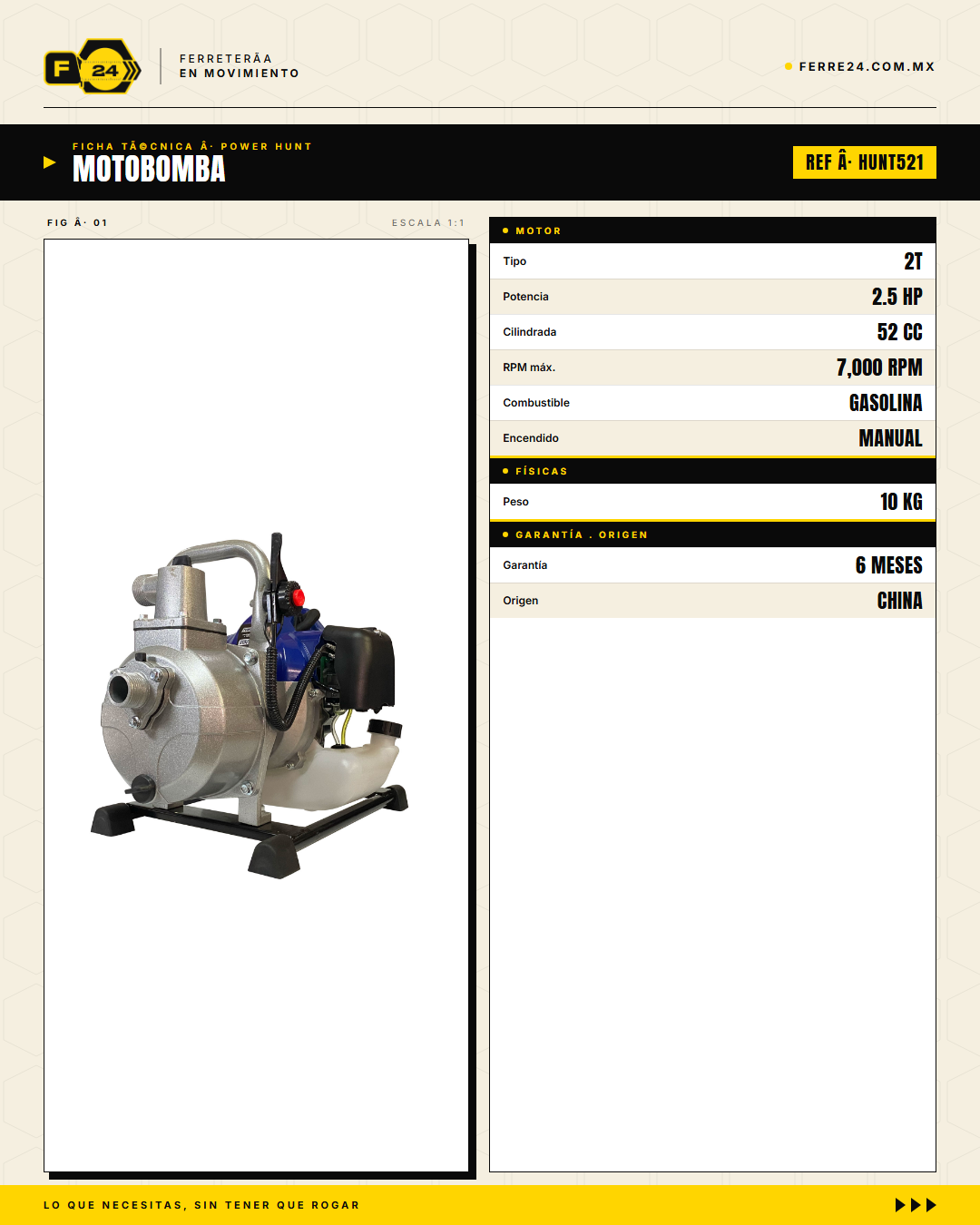 Motobomba Power Hunt HUNT521 — ficha técnica