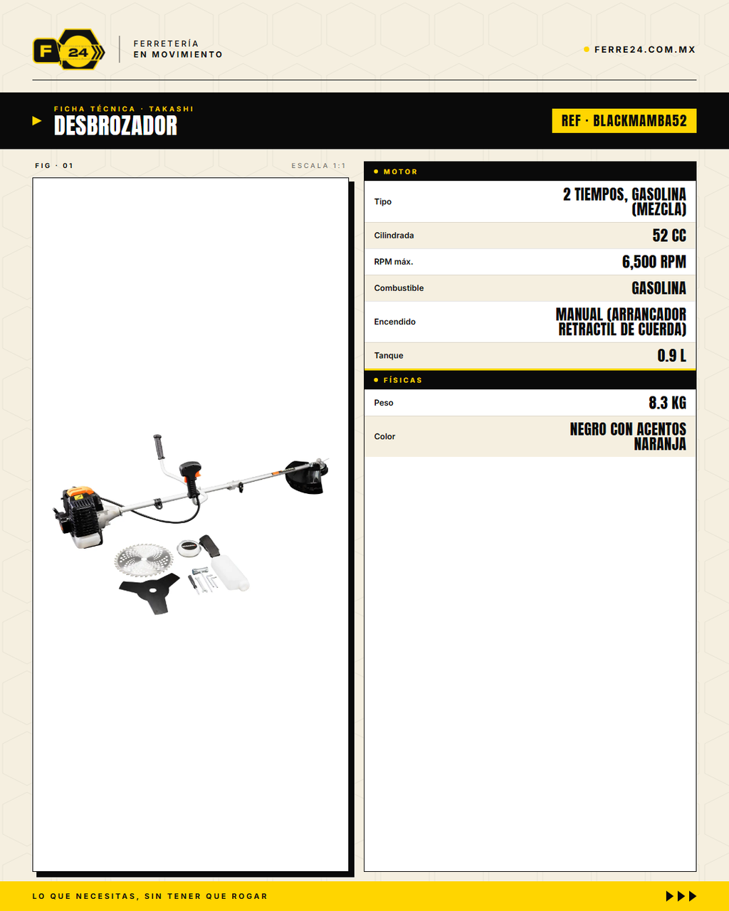Desbrozadora Takashi BLACKMAMBA52 52 cc — Eje Partido · specs