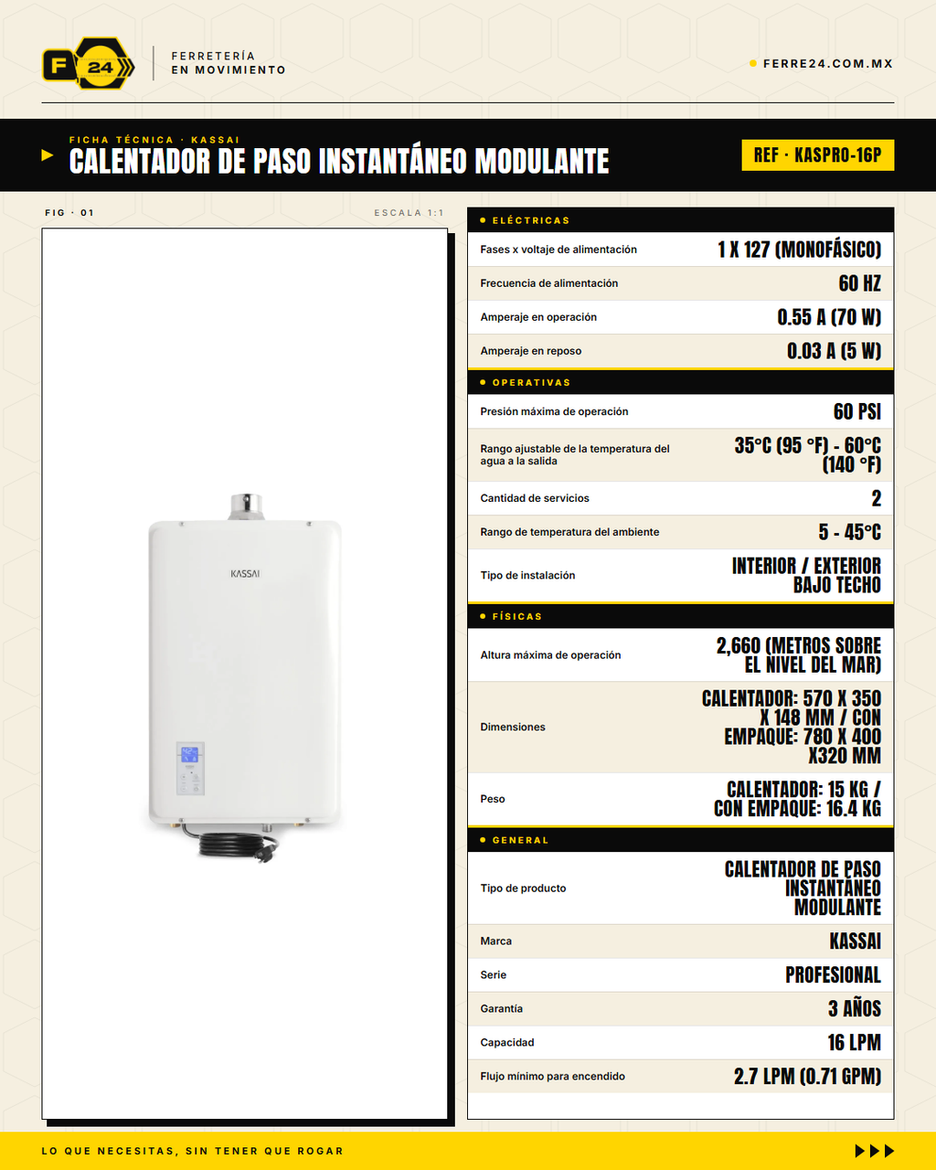 Calentador de Paso Instantáneo Modulante KASSAI KASPRO-16P — 16 L · specs
