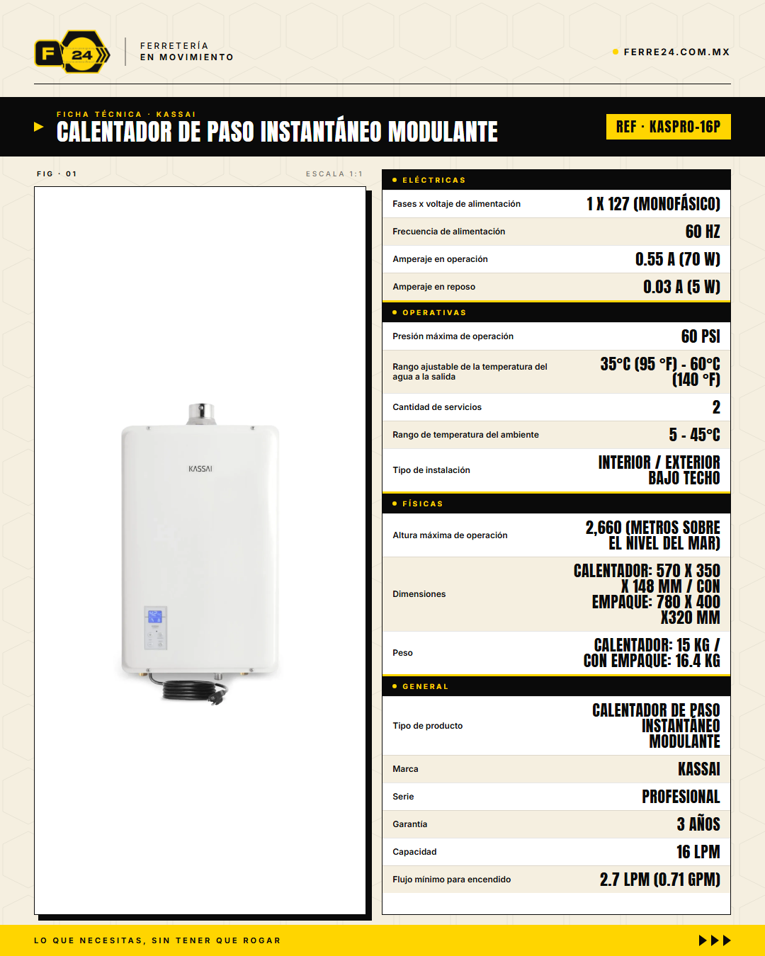 Calentador de Paso Instantáneo Modulante KASSAI KASPRO-16P — 16 L · specs