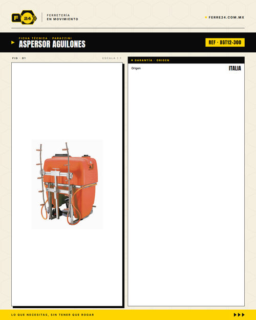 Aspersor de Aguijones Parazzini XGT12-300 — 300 L para Tractor TDF · specs