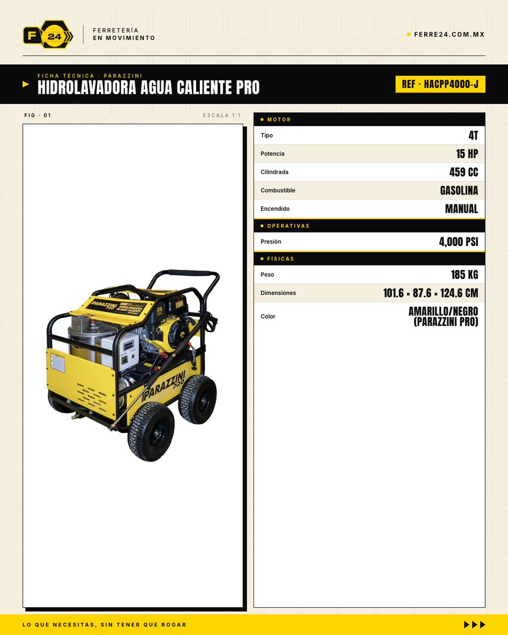 Hidrolavadora de Agua Caliente Parazzini Pro 4000 PSI · specs