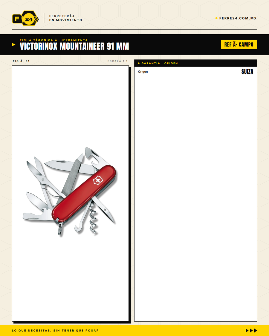 Victorinox Mountaineer 91mm — Navaja Multiusos 18 Funciones Roja — ficha técnica