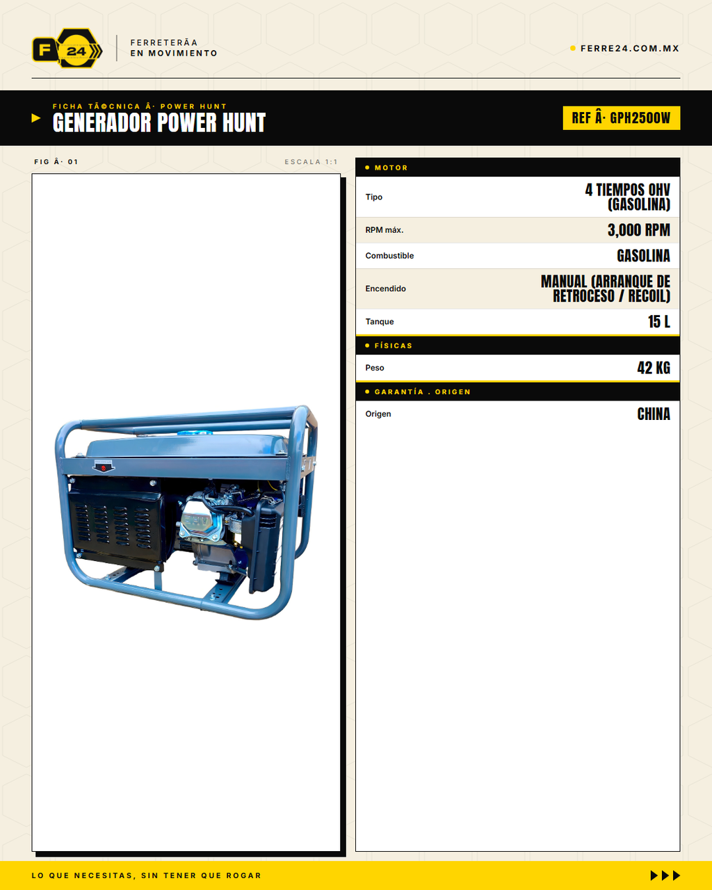 Generador Power Hunt GPH2500W — ficha técnica