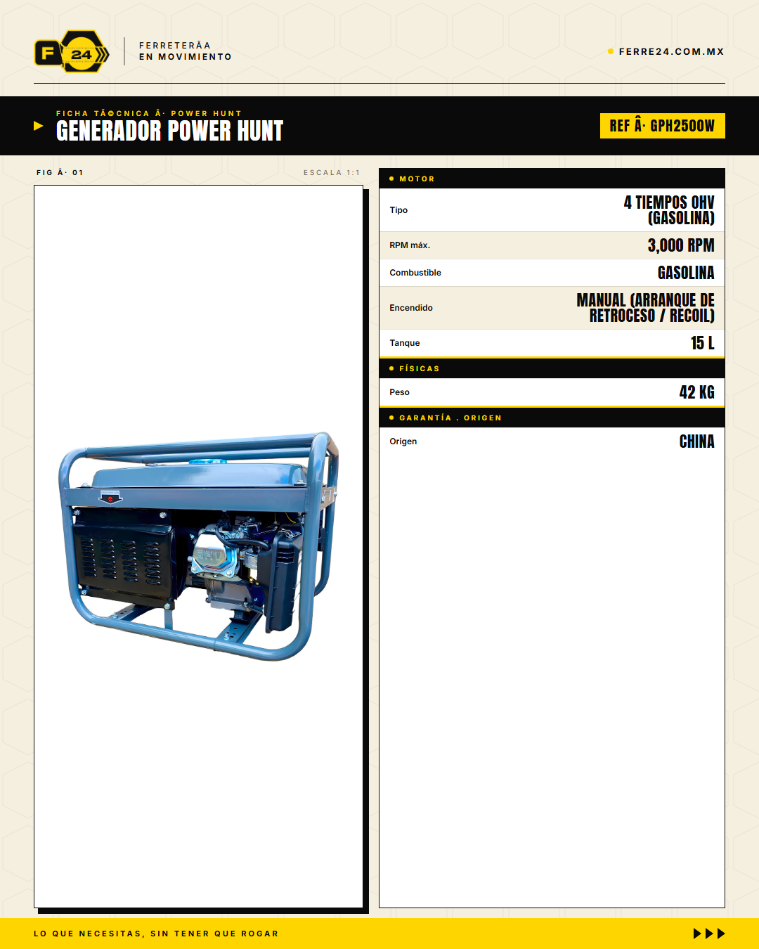 Generador Power Hunt GPH2500W — ficha técnica