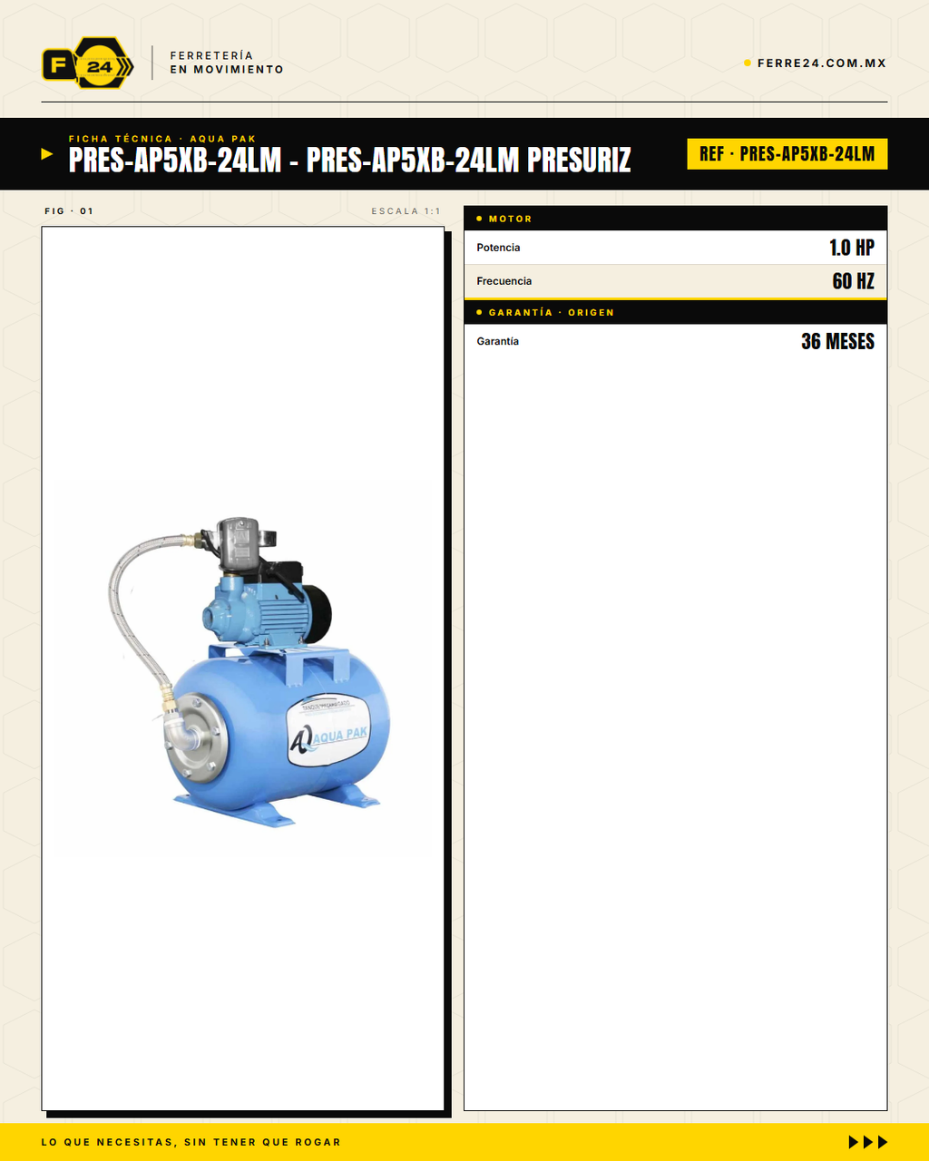PRES-AP5XB-24LM Presurizador individual de velocidad constante · specs