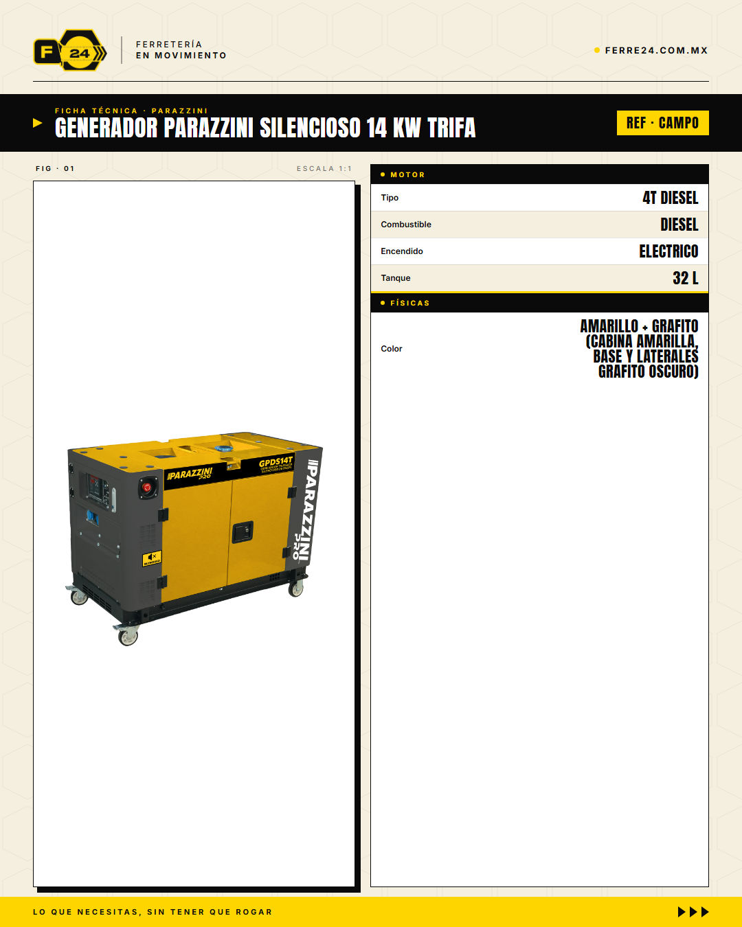 Parazzini Pro GPDS14T — Generador Silencioso 14 kW Trifásico Diesel · specs