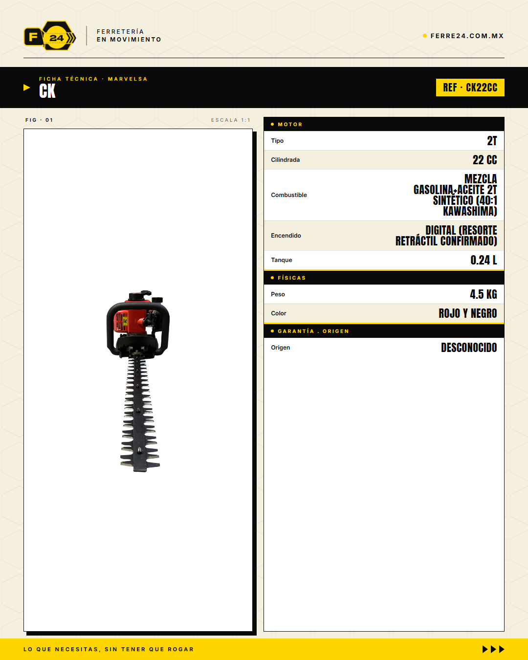 Cortasetos 22 cc Kawashima Pro — Kit listo, refacciones locales · specs