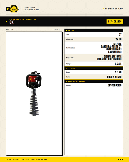 Cortasetos 22 cc Kawashima Pro — Kit listo, refacciones locales · specs