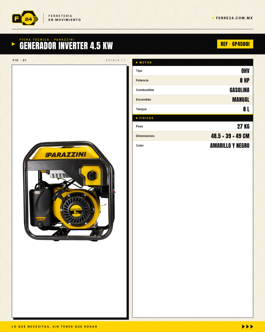 Generador Inverter Parazzini GP4500I — 4.5 KW Onda Pura · specs