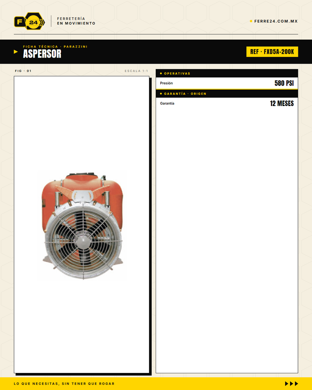 Aspersor Turbina Parazzini 200 L — Kit Completo para Tractor 25 HP · specs