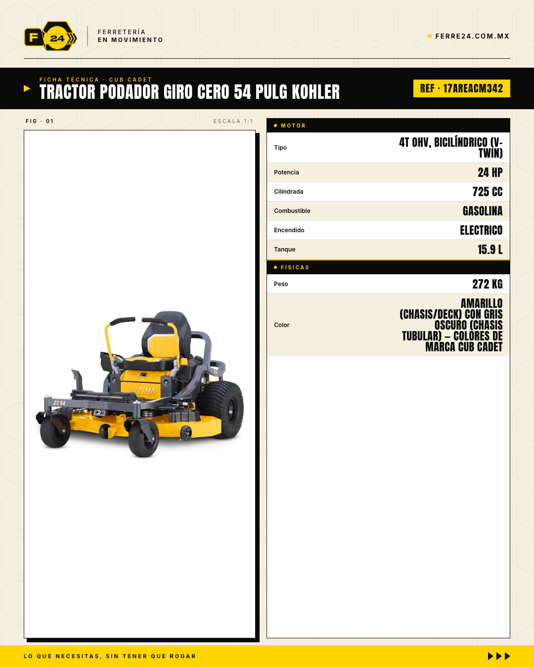 Tractor Podador Giro Cero 54" Cub Cadet Ultima ZT2 — Kohler 24HP · specs